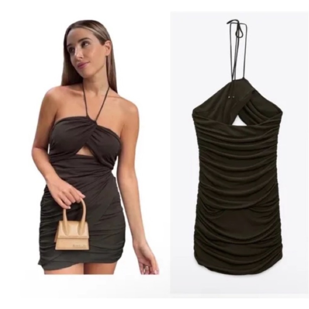 Zara green navy  Halter Bodycon Dress